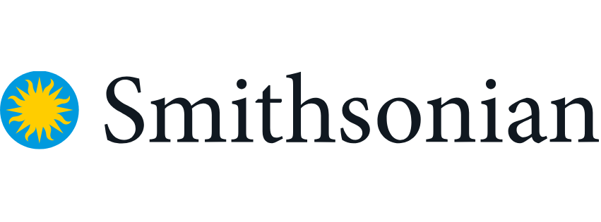“Smithsonian” logo with a yellow sun emblem on a blue circle left of the text.