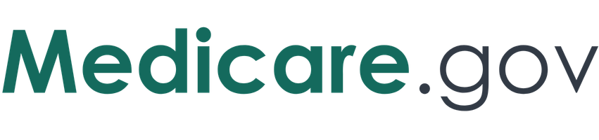 "Medicare.gov" logo with teal and dark gray text on a white background